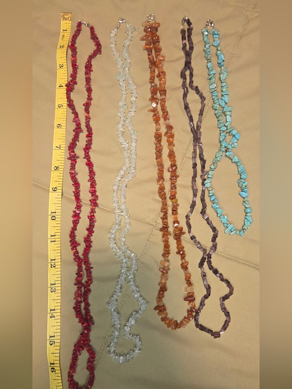Handmade Stone Chip Necklace Lot of 5 Turquoise Amethyst Coral Quartz Boho